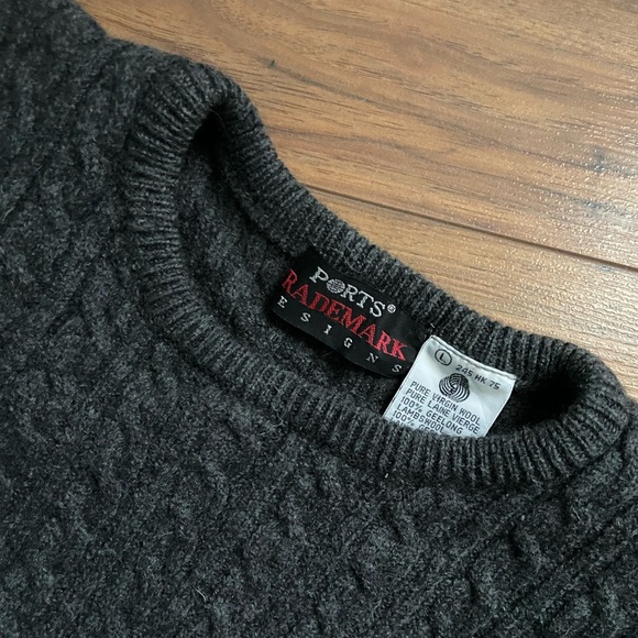 Ports International Sweaters - Vintage 1980s Ports Grey Cable Knit Wool Sweater Size Medium Made in Hong Kong